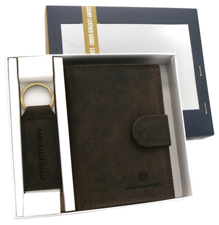 Leather wallet+key ring gift set PETERSON PTN SET-M-1542L-CHM