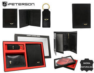 Leather wallet+case+key ring set PETERSON PTN SET3-N4-VT