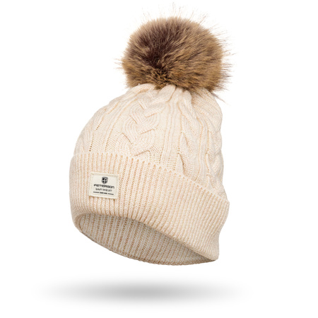 Czapka damska z odpinanym pomponem PETERSON PTN HAT-06 Beige