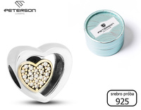 Silver Charm Heart with Golden Heart and Zirconia PETERSON CHP-007